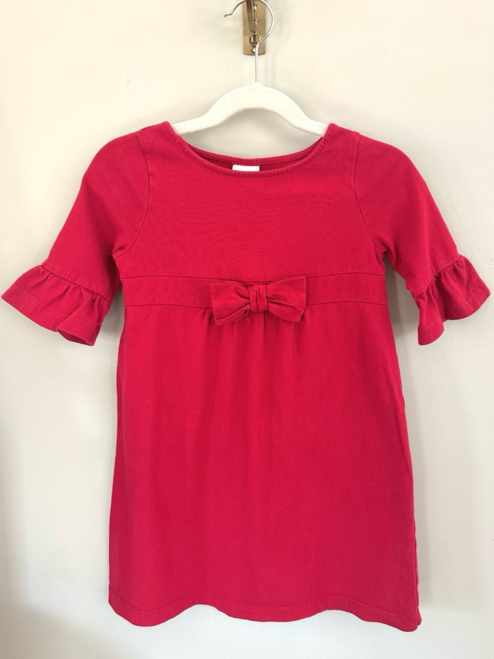 Vintage 2009 Girls Red Bow Knit Dress Size 4T Flutter Sleeve Party Dress